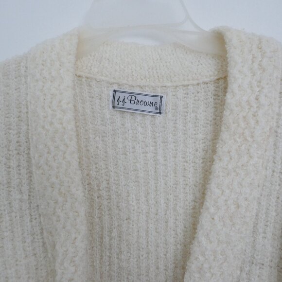 vintage 80s JJ Browne deep v-neck oversized ivory white boucle ribbed cardigan - Picture 4 of 7